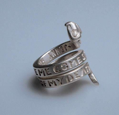 wazte:With You Inside Me Comes the Knowledge of My Death, Sterling silver ring, Jenny Holzer, 1994.