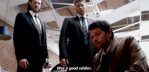 impalaofgrace:You: You’re a decent person!Cas, an intellectual: You’re a good soldier.