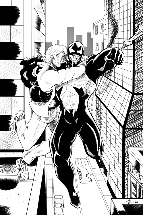 B/W Digital Ink Pin-up Commission Flash Thompson x Venom (Eddie Brock) for @kitausuret——