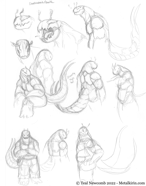 Studies of a Dunkleosteus / Beetle Lady character I’ve been working on for a while. Honestly j