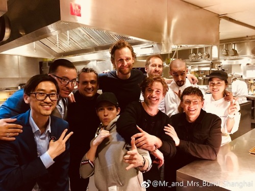 Tom Hiddleston, Robert Downey Jr, Tom Holland, The Russos, et al. enjoying some downtime at Mr and M