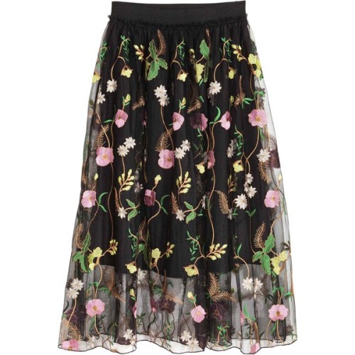 Mesh skirt with embroidery ❤ liked on Polyvore (see more elastic waist skirts)