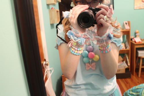 choopchooptrain:  Fairy Kei for greeting trick-or-treaters last night! No shoes because I was in the house.Top: MilklimSkirt + Bow: 6% DokidokiOTKs + Wristcuffs + Lyrical Bunny Ring: Angelic PrettyEverything else: Chocomint, local creators, offbrand 
