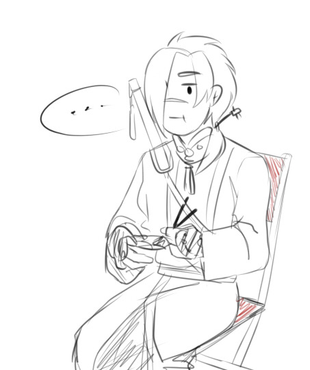 koujaku:  the chair is that table you speak of..it is his home, his job, his love, his life. 