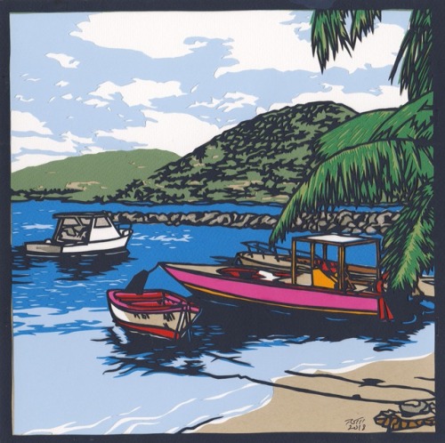 12″ x 12″ paper cutting from a few pics I took on a cruise to St Maarten. About 14 layer