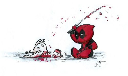 tithouktarine:  One drawing a week challenge with Seanconneraille Week 123 : Deadpool + hen (because
