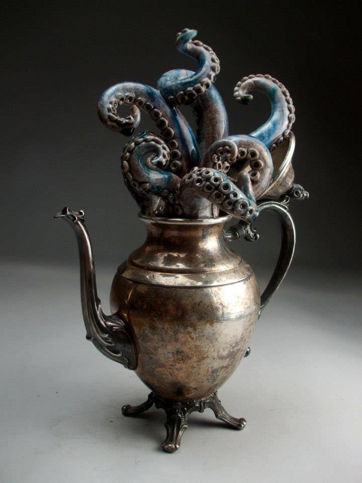 passingelsewhere:  Octopus in a Silver Teapot By Grafton Pottery Website: graftonpottery.blogspot.com