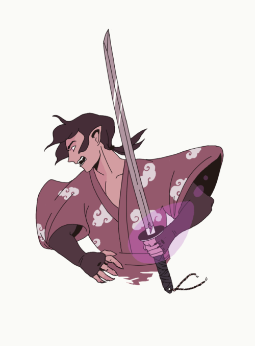 Keith design for my ronin au. Black loves to cuddle with him in his kimono~ Accompanying Shiro desig