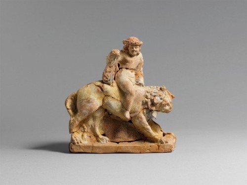 met-greekroman-art:Terracotta statuette of Eros on a lion, Metropolitan Museum of Art: Greek and Rom