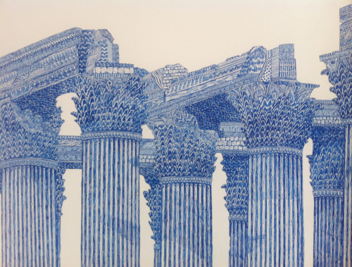 fridaynotes:Timothy Hull Drawing Detail (Temple of Zeus Ruin) Gel Pen on Paper, 2013