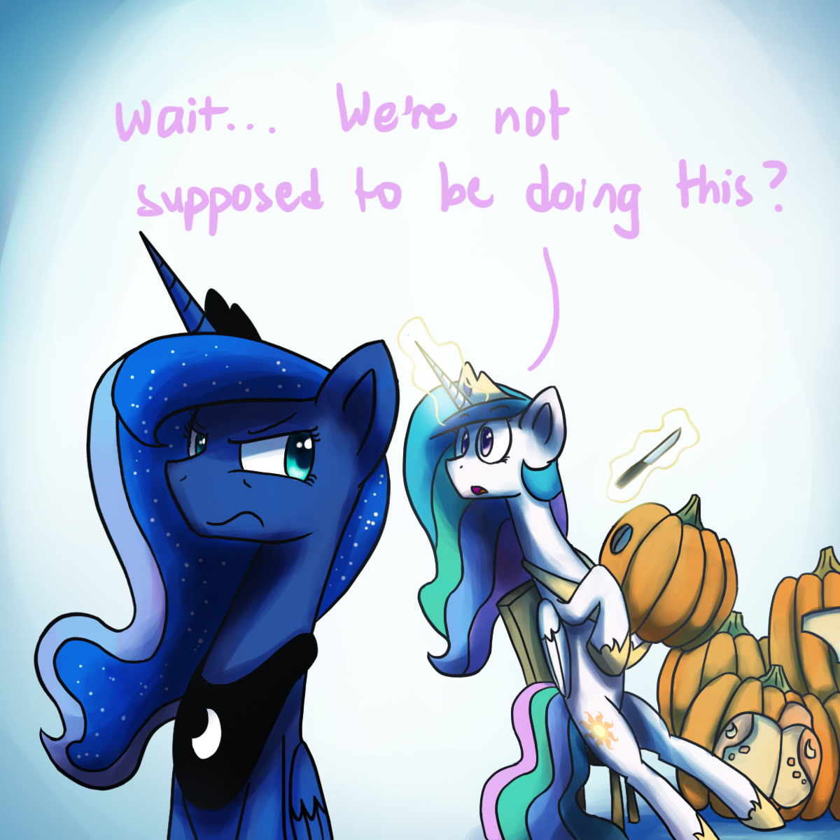 asksunshineandmoonbeams:  Celestia: B-but pumpkin carving is so fuuun.  xD!