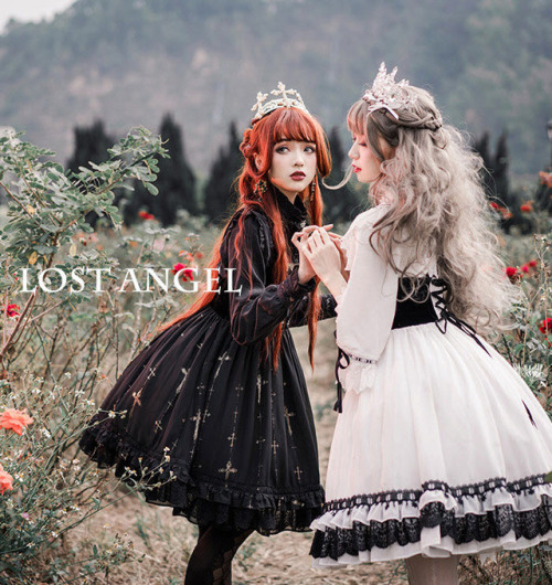 lolita-wardrobe:  【More Outdoor Worn Photos】 of 【The Night Witch Short Version JSK】◆ Short Version JSK Shopping Link >>> https://lolitawardrobe.com/lost-angel-the-night-witch-gothic-lolita-jsk-short-version_p4956.html