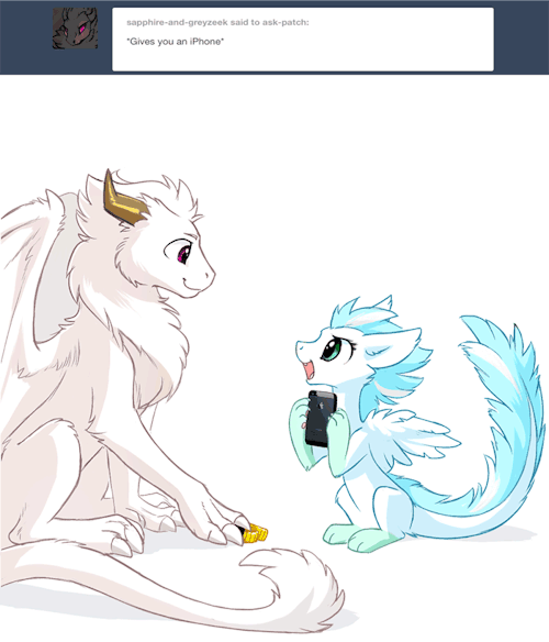 ask-patch:  Thanks grey! I now got an iPhone to go with my… HEY!Greyzeek can be super sweet… Until he detects something hoardable. He forgets what friends are when something shiny comes across his line of sight.We’ve been featuring a lot of characters