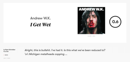 Is it better than E•MO•TION?: Andrew W.K.: I Get WetPitchfork rating for Andrew W.K.: 0.6Pitchfork r