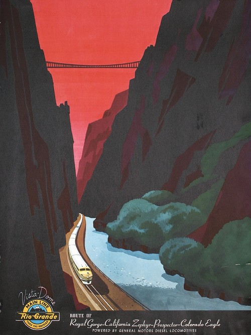 Bern Hill, artwork for rail travel poster Royal George - California Zephyr, 1950s. 