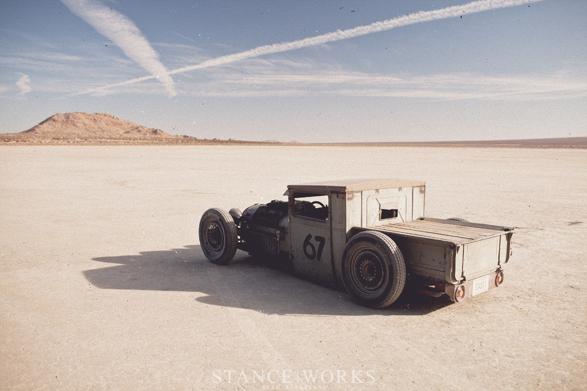 the80sareforever:  My heart and soul on the El Mirage Dry Lake Bed. http://www.stanceworks.com/2013/05/mike-burroughs-ford-hot-rod-bmw-model-a/