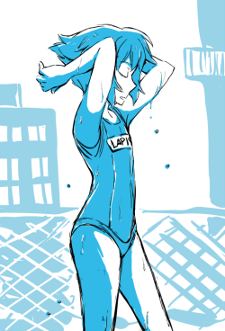 dlartistanon:I was really tired last night and kept thinking about Lapis in one of those stereotypical Japanese school swimsuits and then my hand slipped&lt;33333