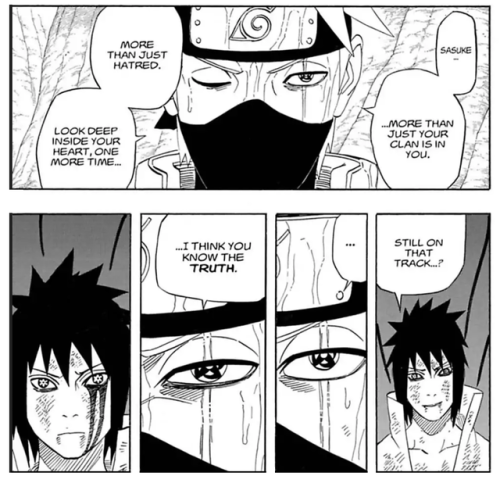 keepyourpantsongohan: Kakashi is the only adult in Konoha who cares about Sasuke and therefore he is