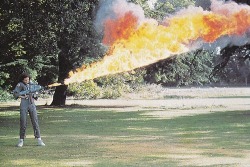 theactioneer: Sigourney Weaver testing a flamethrower for Alien (1978)