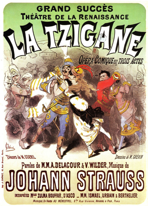 La Tzigane, opéra comique au théatre de la renaissance, musique de Johann Strauss (1877). Stone lith