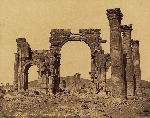 hismarmorealcalm:Ruins of a triumphal arch in Palmyra  Syria  late19th century  photo