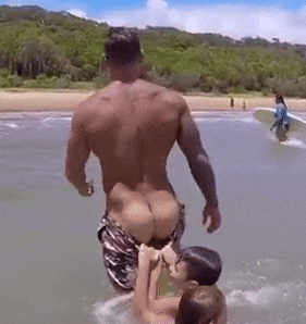 shreddedgifs:  hot dad at the beach