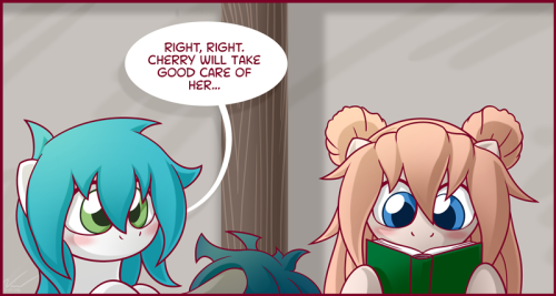 symbianl:   CHERRY: “Ah feel like somepony’s talkin’ about me…”  Eeeh finished another comic. Also, new characters. Well, new to Tumblr. Coming up with a story was harder than I thought but hopefully this turns out well. If you guys have questions