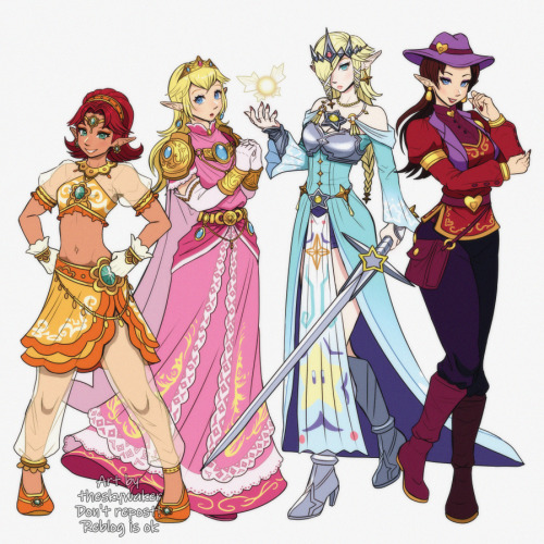 theskywaker: theskywaker: mario girls if they were in the legend of zelda universe   some info about