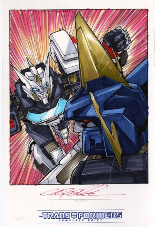 robotsandramblings:  (sorry if these have been posted before… just recently discovered them myself!) some original Alex Milne sketches, posted by IDW Limited’s facebook page, from when they released a limited edition Drift Series hardcover for Botcon