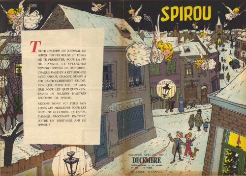 geritsel:André Franquin - Cover and opening spread for the Christmas special of Spirou magazine (Journal de Spirou), December 1955.