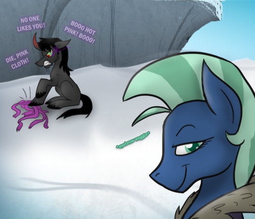 ask-king-sombra:  Let’s move to a different location. This one is getting stale.  Gee, wonder what he has against pink…~ <w<