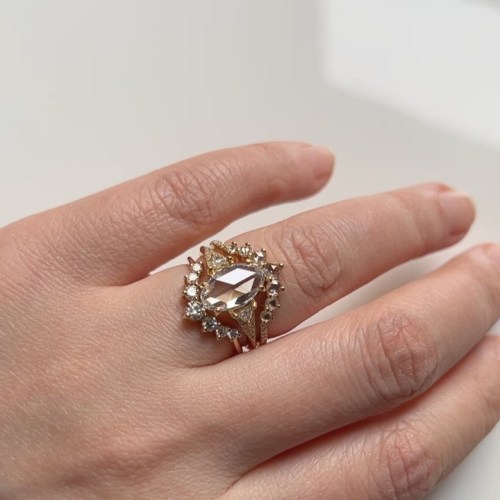 Bright and lively white diamonds ✨ in our Séverine Rose Cut Ring, paired back to our Camille and Hen