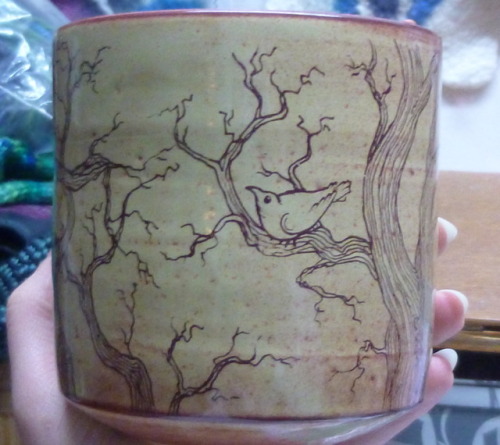 vincents-crows:I love my new mug!! It’s by Chase Benjamin Ceramics, with a decal that I drew. 