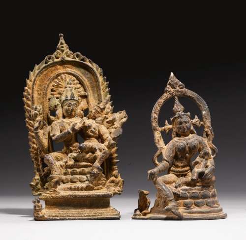 Uma Maheswara and female deity, pala bronzes from Bengal