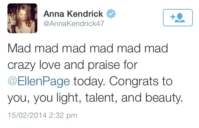 falloutboys:  Celebrities showing their support for Ellen Page after she came out