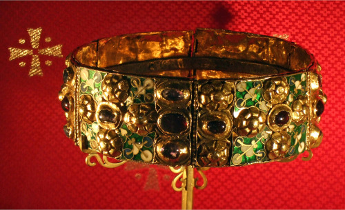 The famous Iron Crown of Lombardy. Among the ornaments there is a metal string that is - according t