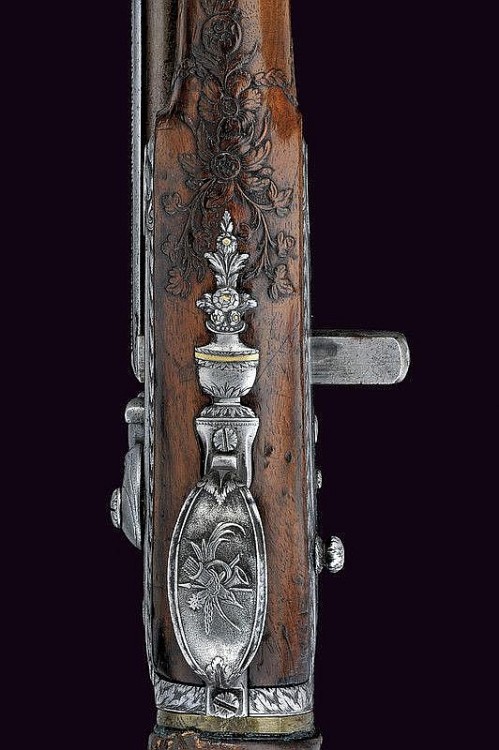 A lovely gold inlaid and engraved Girondani air rifle crafted by Joseph Contriner of Vienna, early 1