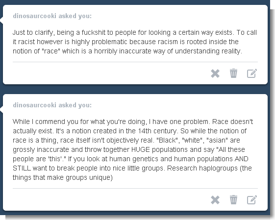 racismschool:  While I can’t really commend your first year anthropology student