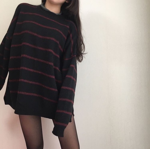 nicotineaddictedangel:oversized sweaters and thigh highs are so cute &lt;3