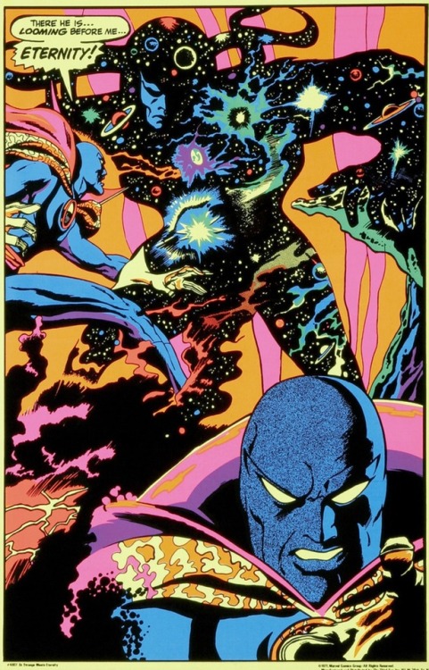 Dr. Strange vs. Eternity. 1971 Marvel blacklight poster, with art by Gene Colan.Blacklight posters b