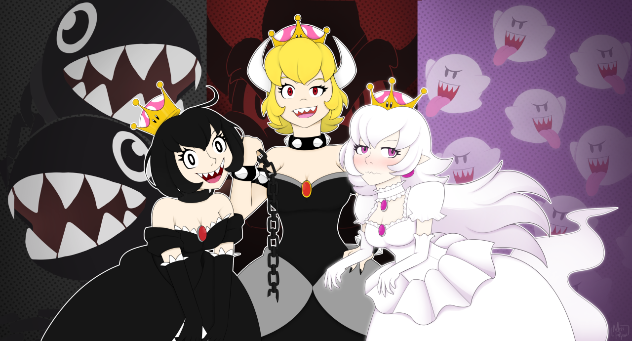 Chompette, Bowsette, and Boosette (Super Crown) by oxcoxa on