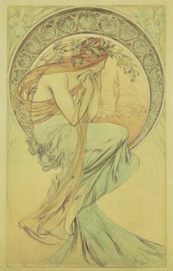 fawnvelveteen:    1898 ‘The Arts - Poetry’ study pencil &amp; watercolour 56 x 34.8 cm © Alphonse Mucha Estate-Artists Rights Society (ARS), New York-ADAGP, Paris   