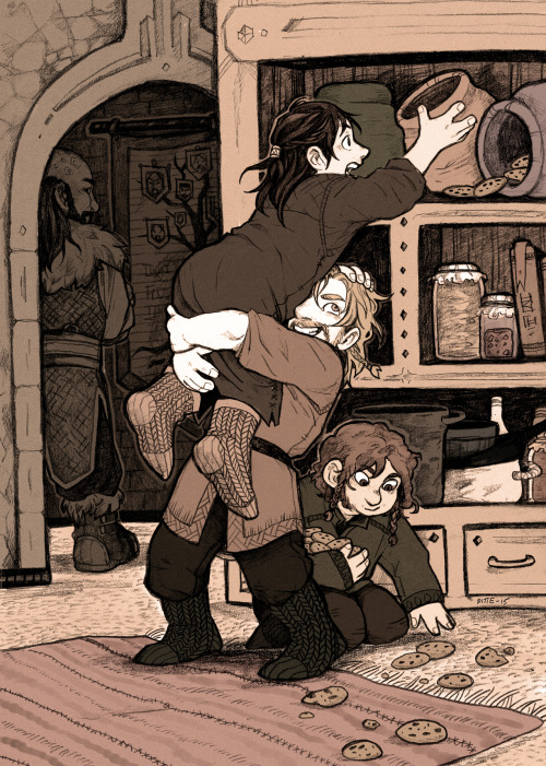 ppitte:Fili and kili raiding the pantry feat. baby Gimli harvesting the goods and the royal cookie m