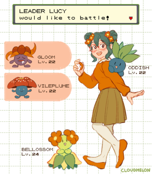 ill-met-by-moonblast:citruslucy:my #gymleadersona! I love oddishy pokemon and I’d have a grass type 