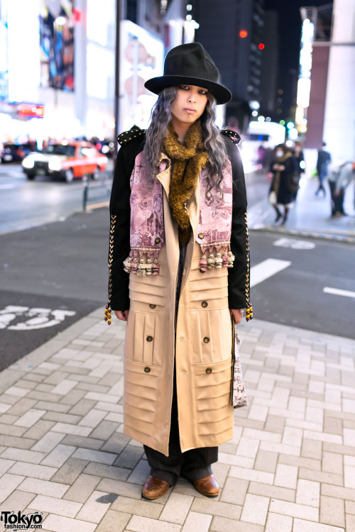 Indie Japanese fashion designer Shohei wearing a self-designed coat from his own brand HEIHEI with C