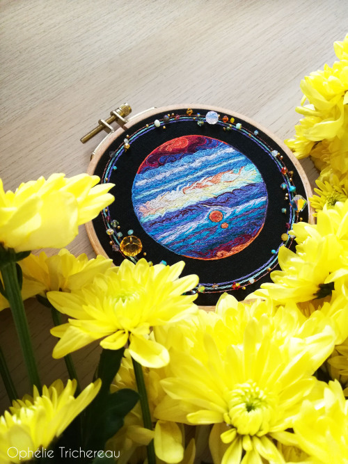 &ldquo;Jupiter&rdquo;Hand embroidery.DMC embroidery threads, Swarovski crystal beads and 24kt gold p