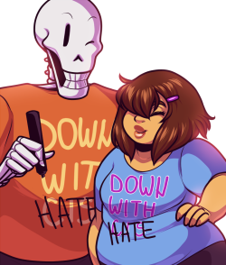 cupcakedrawings:  Papyrus and Frisk fixing a clothing article :)    I LOVE