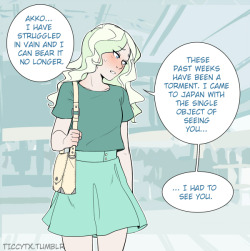 ticcytx:  Dianakko, in which Diana is a proper milady from the UK who confesses like if living in a Jane Austen novel… but Akko is Akko. bonus: (thanks to @pereden for helping me with jp writing :D) 