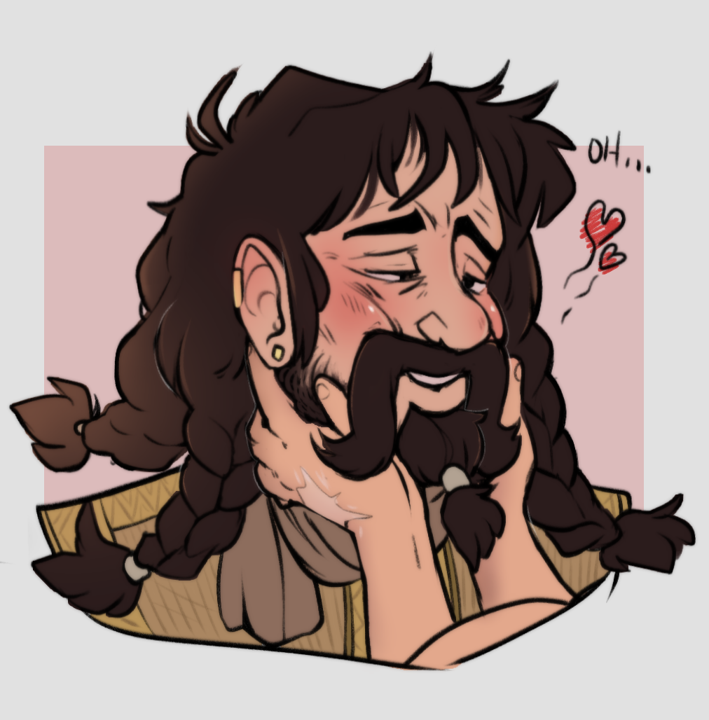 [...] Infatuated googly-eye Bofur is my emotional support animal part two. Now I headcannon dwarfs love chin scratches.