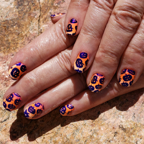 10/26/19 - Purple Pumpkin stamping on Neon Orange Gradient with GlitterBlack light reactive!